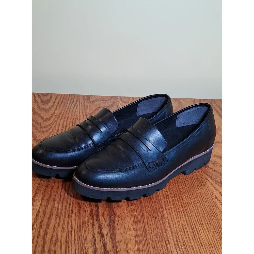 Vionic Cheryl II Black Leather Penny Loafers Slip-On Flat Shoes 9.5